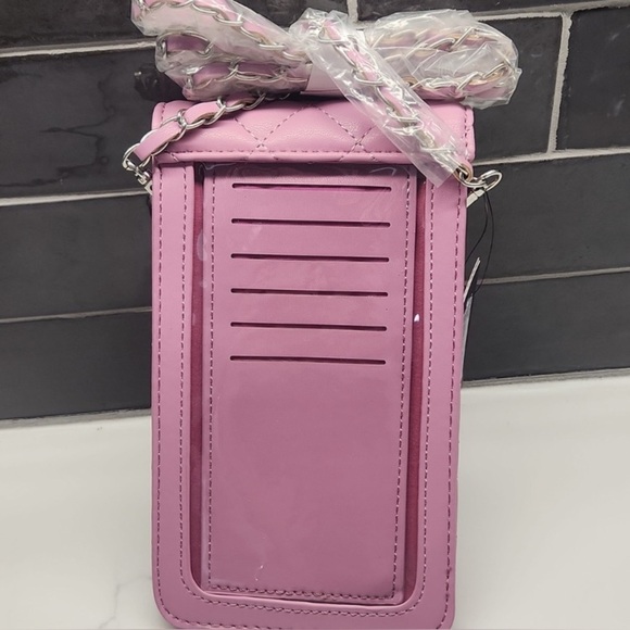 BADGLEY MISCHKA Pink w/Faux Pearls Quilted Phone Case Crossbody, NWT - Picture 2 of 5